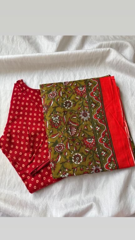 Cotton saree and blouse combo